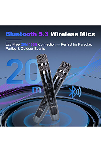 PLATINUM KARAOKE Apollo pro portable Karaoke speaker with 2 rechargeable wireless mic for adults and kids - White