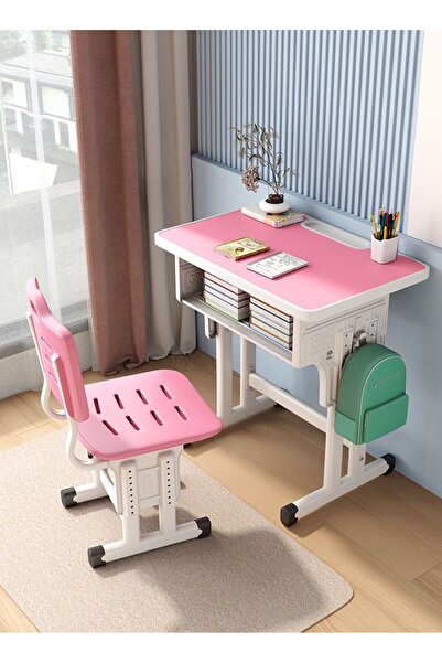 Raffine Children Study Desk Household Simple Desk and Chair Set Adjustable Pink