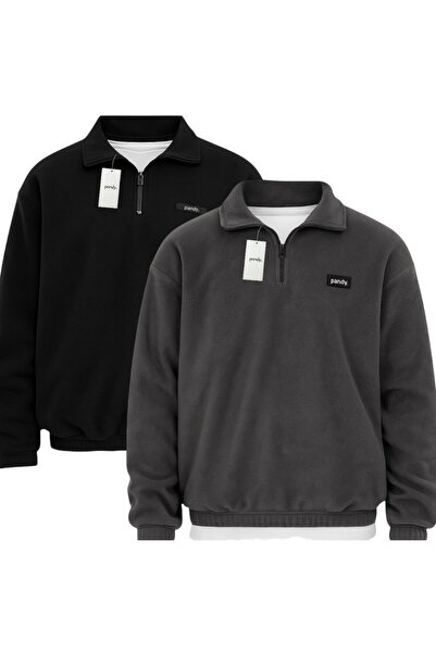 pandy 2-Pack Unisex Standard Fit Comfortable Cut Anti-Pilling Cold-Proof Fleece Sweatshirt