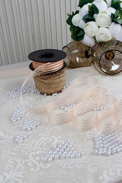 Mortex Salmon Hilton Striped Chiffon Ribbon 2.5 cm 20 m - Gift Packaging, Wedding, Engagement, Dowry, Present, Decoration, Party