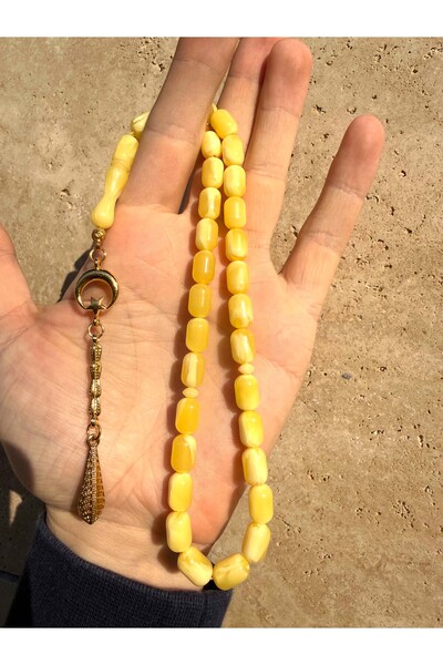A-STİL TAKI Gold Plated Tassel Special Beirut Amber Prayer Beads