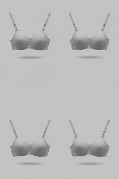 enmodaiçgiyim 4 Pieces Gray Wireless Non-Padded Sponge Bra Wire-Free T-Shirt Bra - No Trace