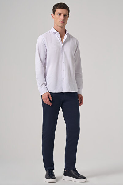 Morven Men's White Trend Slim Fit Italian Collar Shirt