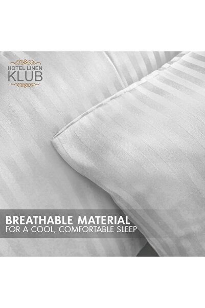 Hotel Linen Klub Deyarco Standard Pillowcase 2Pc Set, 100% Cotton 250TC Sateen Stripe, 50x75 cm, Whi