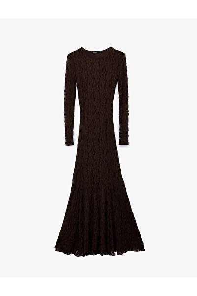 Koton قصة ضيقة فستان طويل الأكمام برقبة دائرية ودانتيل طويل