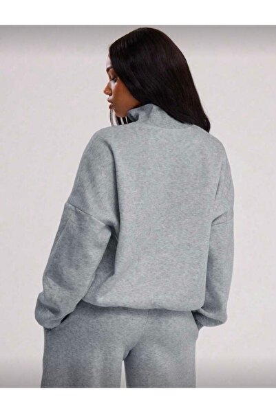 DEZZİİ Gray Wide Leg and Mock Neck Sweatshirt Tracksuit Set