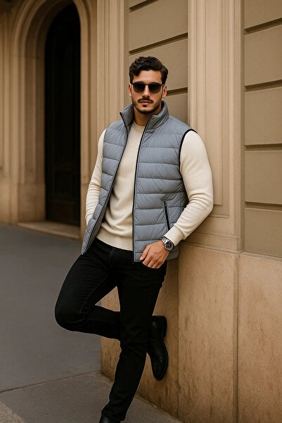 comstar Men's Winter Premium Basic Lined Gray Puffer Vest