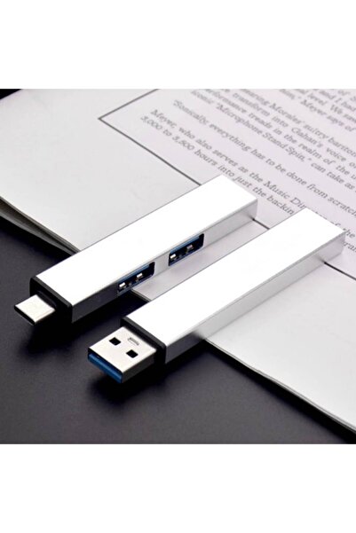 AdyMel USB Type-C & Type-A Adapter Hub (Aluminum, USB 3.0 5Gbps, USB 2.0 480Mbps) - Gray