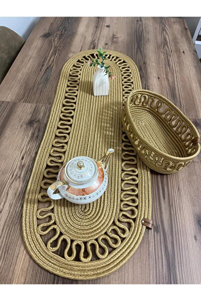 eftlyhome Runner Basket Set, Jute, Wicker, American Service, Cutlery Set, Plate Coaster, Presentation, Bread Basket