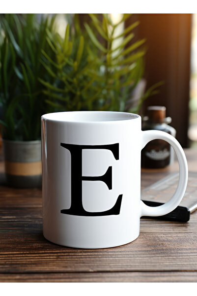 LOWHA 11 oz Ceramic Mug with Letter E Design on Both Sides