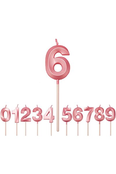 Flippy Lumânare Numărul 6, Model Diamant, 5 x 3,4 cm, Roz