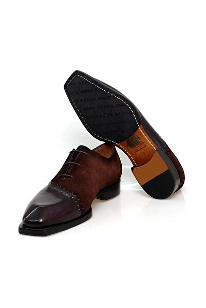 FRANCO CALVANI Brown Genuine Leather Suede Purple Hand Painted Lace-Up Men's Shoes