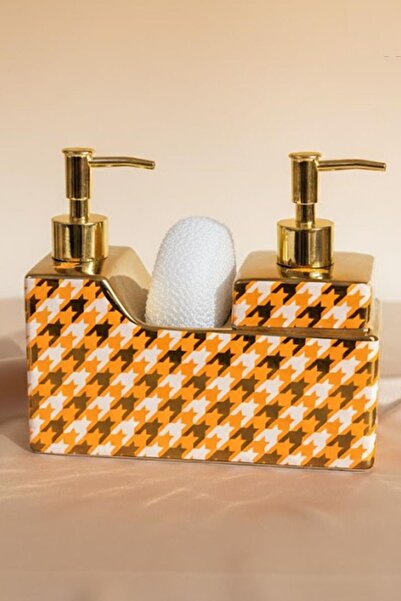 ALBETTO موزع صابون سائل من البورسلين الفاخر بسعة حجرتين مع حجرة لحفظ الإسفنج ...