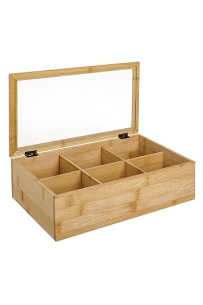 AVA Cutie de Bambus pentru Pliculete Ceai, 6 Compartimente si Capac cu Fereas...