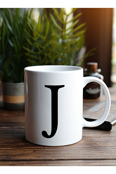 LOWHA 11 oz Ceramic Mug with Letter J Design on Both Sides