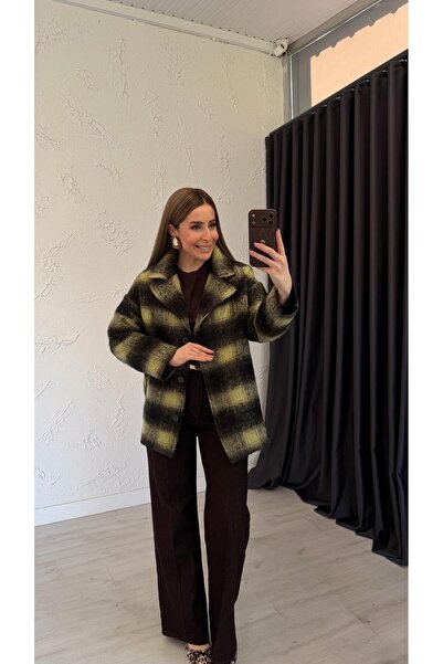 elif teke Lime Leather Belted Coat Lime