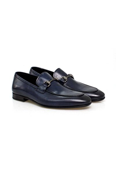 FRANCO CALVANI Dark Blue Color Laceless Genuine Leather Men's Shoes