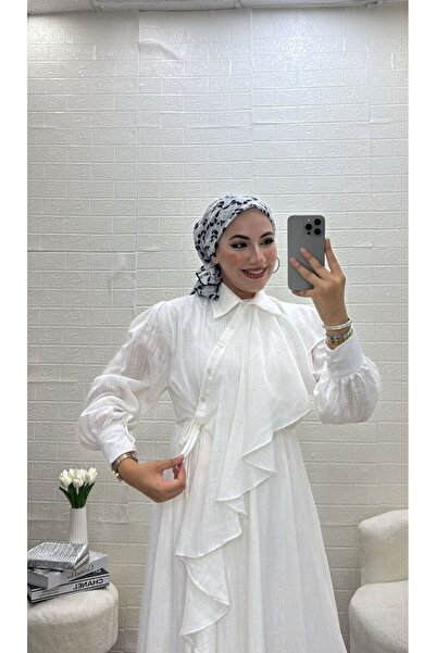 İlaydaalgül VOLANLI TASARIM BEYAZ ELBİSE