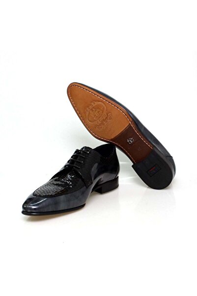 FRANCO CALVANI Gray Color Patent Leather Laced Genuine Leather Men's Shoes