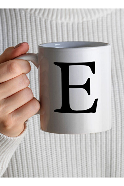 LOWHA 11 oz Ceramic Mug with Letter E Design on Both Sides