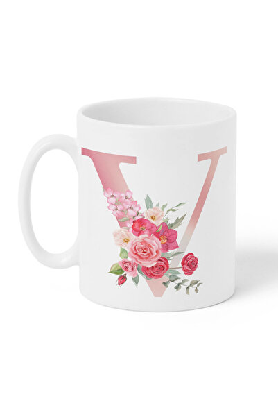LOWHA 11 oz Ceramic Mug with Letter V Design on Both Sides