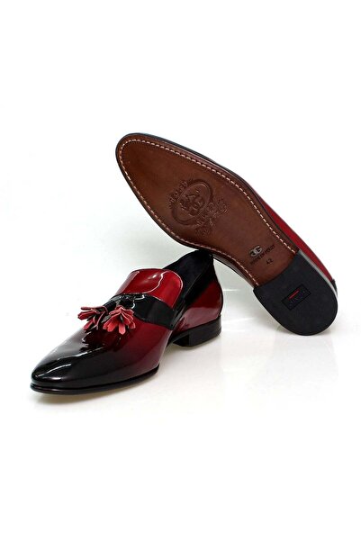 FRANCO CALVANI Red Black Color Genuine Leather Patent Leather Laceless Men's Shoes