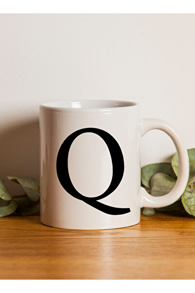 LOWHA 11 oz Ceramic Mug with Letter Q Design on Both Sides