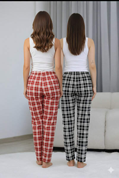 FOR MYSELF 2 Pieces Plaid Women's Suede Winter Elastic Comfortable Pajama Bottoms 2 Pieces