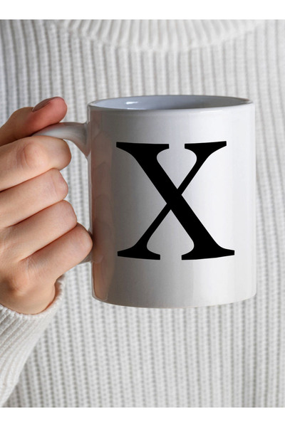LOWHA 11 oz Ceramic Mug with Letter X Design on Both Sides