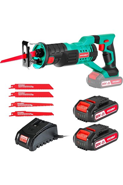 HYCHIKA 18V Cordless Brushless Reciprocating Saw, 0-2800SPM, 2x2000mAh Batteries, 2 Blades, Fast Cha
