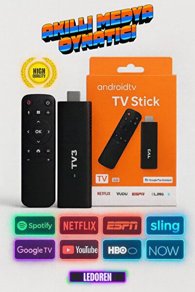 L'eDoren Yeni Nesil 4K Android TV Stick Medya Oynatıcı Android Ultra Hd Tv Box Asistan Smart Tv Wifi