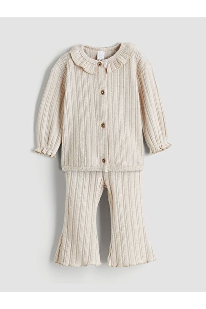 LC Waikiki Lcw Baby Peter Pan collar Baby Girl Cardigan and Leggings