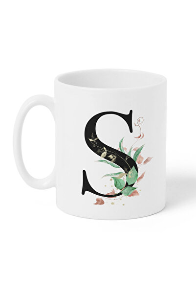 LOWHA كوب سيراميك سعة 11 أونصة بتصميم حرف S على كلا الجانبين