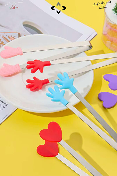 LİGROUND Mini Decorative Serving Tongs Set with Silicone Tips, Non-Slip Holder, Figured Tongs, Kitchen Presentation Turkish Delight Tongs