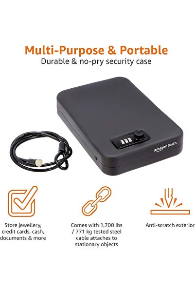 Amazon basics Portable Security Lock Box Safe with Combination Lock for Documents and Jewelry, XL, B
