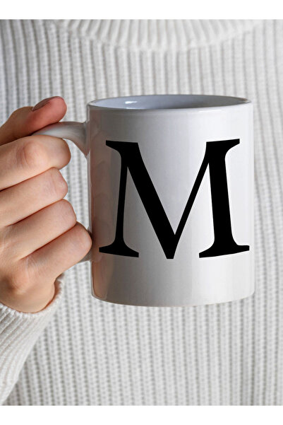 LOWHA 11 oz Ceramic Mug with Letter M Design on Both Sides