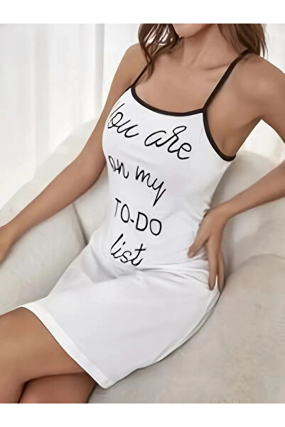 GENCULUS   Women's Sleeveless Strap Back cross Detail To Do List Print Single Jersey Nightgown Dress