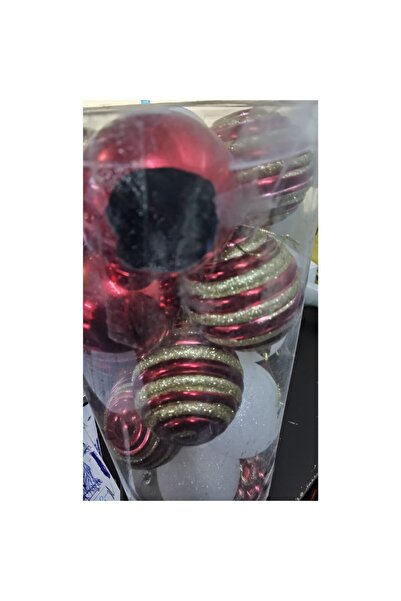 Flippy Set of 24 globe Christmas ornaments, White/Red, 7 cm, plastic, glitter finish, resealed