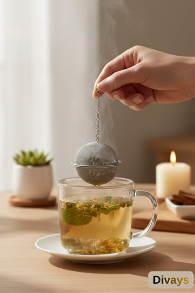 DİVAYS كرة تصفية الشاي من الفولاذ المقاوم للصدأ مع سلسلة، مصفاة شاي، كرة توابل