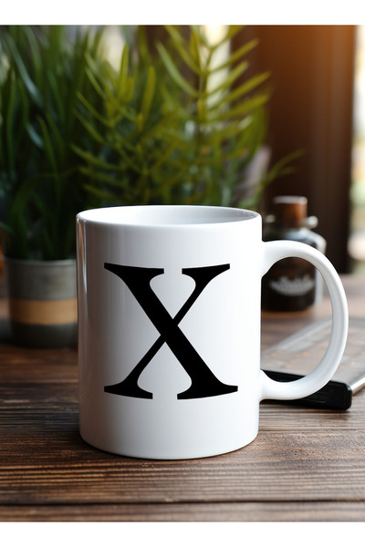 LOWHA 11 oz Ceramic Mug with Letter X Design on Both Sides