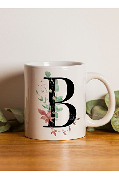 LOWHA 11 oz Ceramic Mug with Letter B Design on Both Sides
