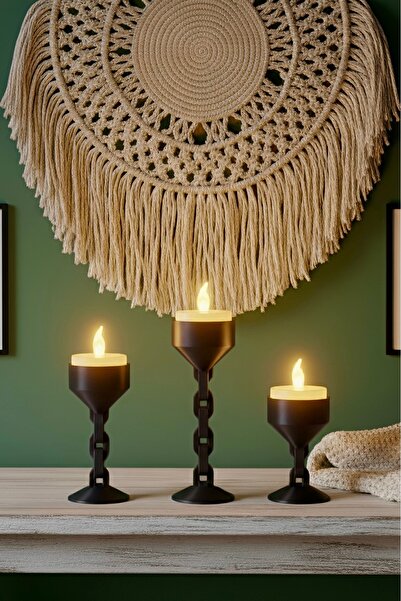 HD1001 3’lü Modern Şamdan Bohem Tarz Dekoratif Şık Mumluk Seti Zincir Model L...