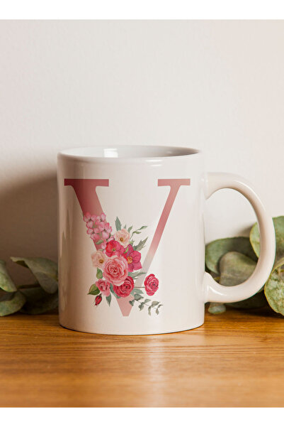 LOWHA 11 oz Ceramic Mug with Letter V Design on Both Sides