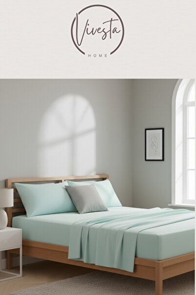 Vivesta Home طقم ملاءات مطاطية مزدوجة مقاس 160×200 سم + 2 غطاء وسادة مقاس 50×70 سم – قماش متين