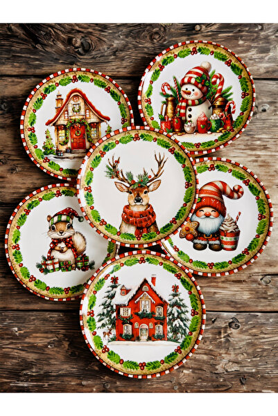 CASA DE BELLA Christmas Patterned Service Plate for 6 People, 6 Models