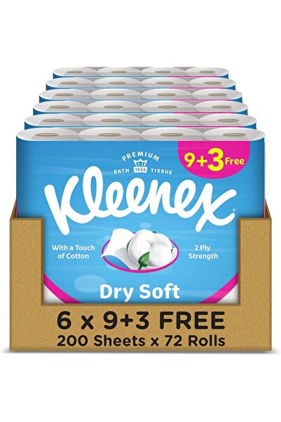 Kleenex لفات ورق تواليت جافة وناعمة (عبوة من 9 + 3 مجانية × 200 ورقة) × 6، مك...