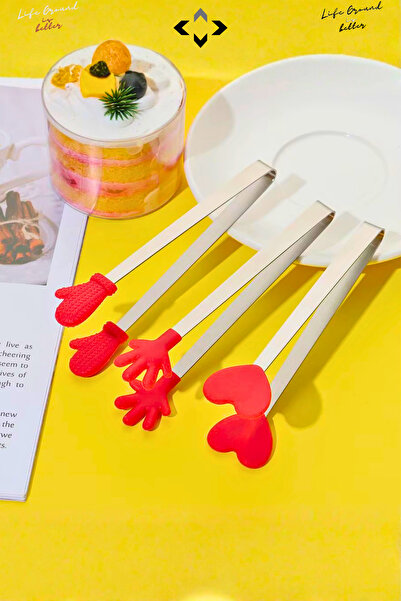 LİGROUND Mini Decorative Serving Tongs Set with Silicone Tips, Non-Slip Holder, Figured Tongs, Kitchen Presentation Turkish Delight Tongs