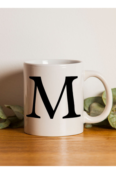 LOWHA 11 oz Ceramic Mug with Letter M Design on Both Sides