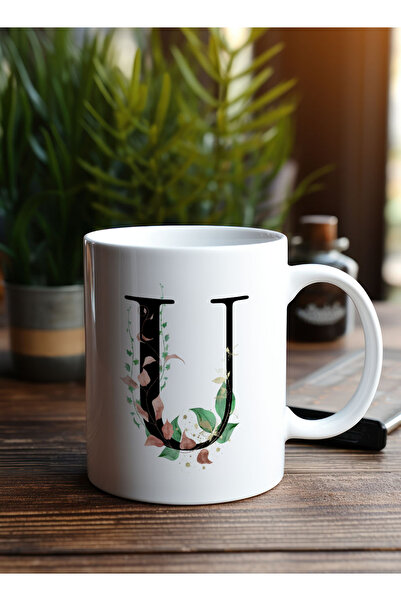 LOWHA 11 oz Ceramic Mug with Letter U Design on Both Sides