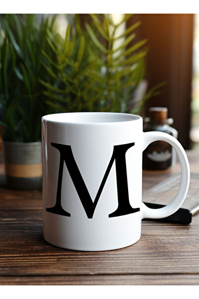 LOWHA 11 oz Ceramic Mug with Letter M Design on Both Sides